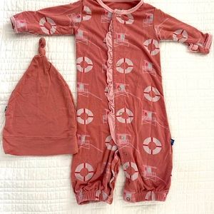 Kickee pants newborn onesie/ gown. Matching hat.